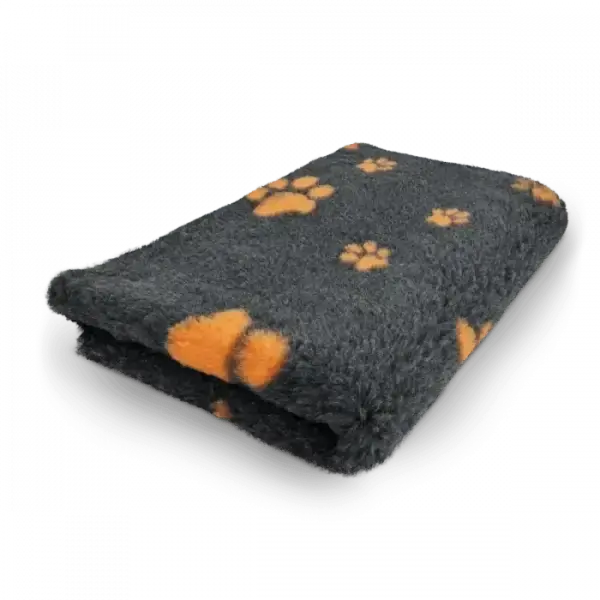 Hundedecke grau mit orangen Pfoten - Anti-Rutsch - Mypuppystore ➤ wir machen Ihren Hund glücklich!#Hundedecke
