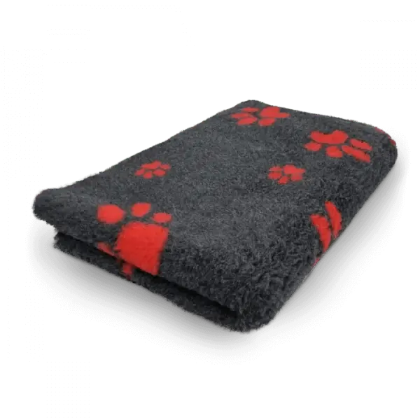Vetbed | Hundedecke schwarz mit roten Pfoten - Anti - Rutsch - Mypuppystore #