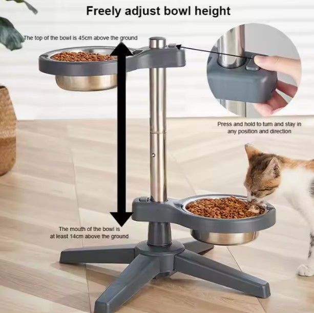 Topmast verstellbarer Futter- und Trinkständer mit 2 Edelstahlschalen 16 cm
